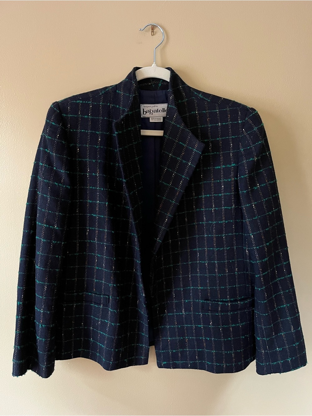 Vintage bagatelle Navy Blazer with Green Windowpane Check Gold Accents